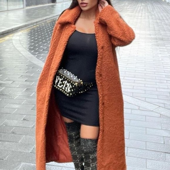 5🌟 Autumn Goalz Rust Teddy Faux Fur Duster Jacket - Picture 5 of 15